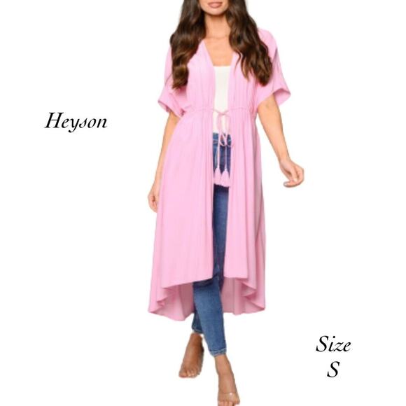 Heyson Bubblegum Pink Tassel Tie Elastic Waist Hi Lo Kimino Duster NIB Size S - Picture 1 of 9